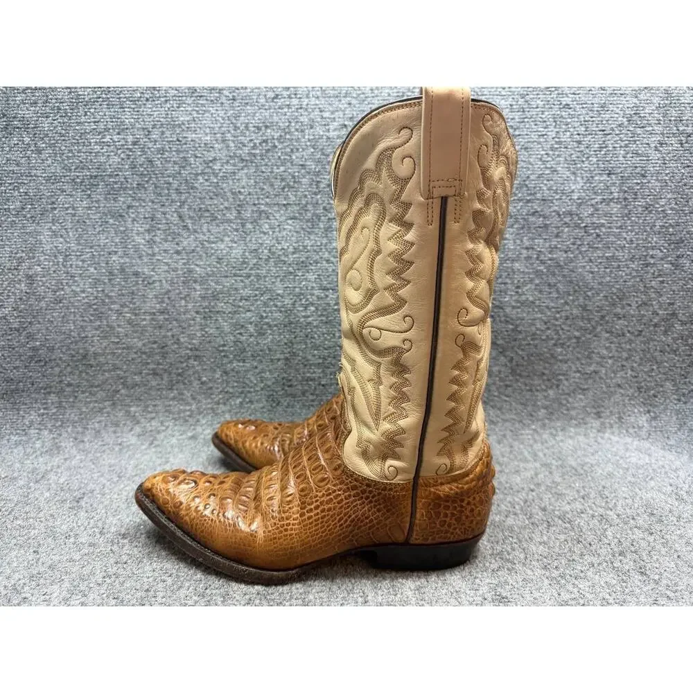 Men Western Cowboy Boots Croc Embossed Leather US 7 Read Description